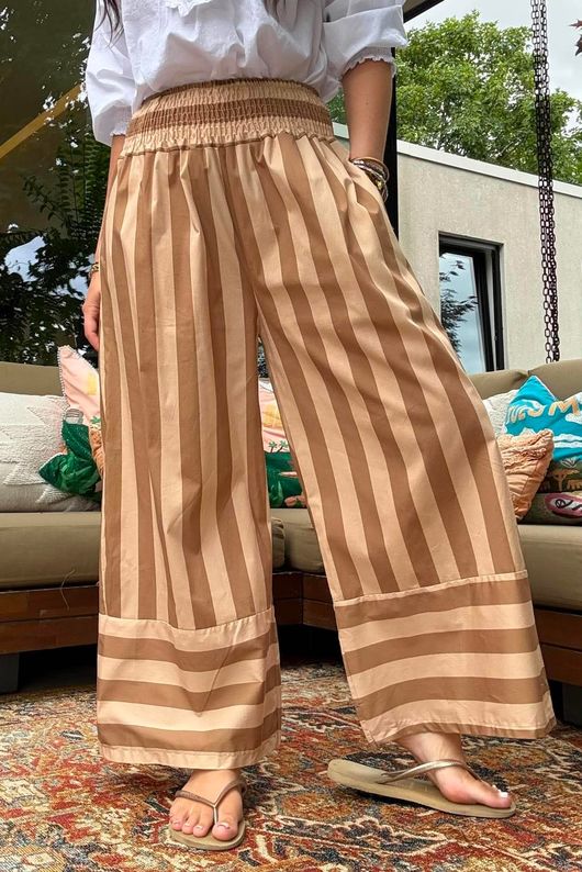 Bloc Stripe Wide Leg Pant Nutmeg & Cedar